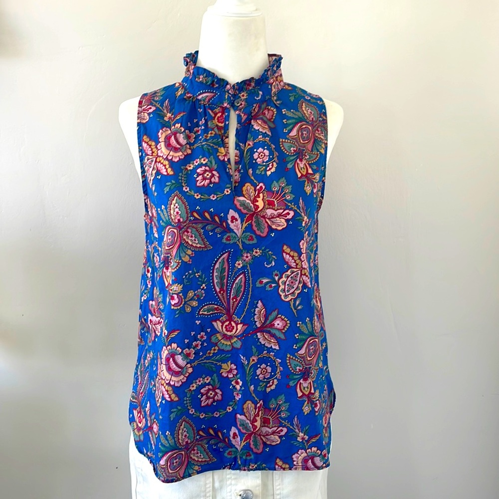 J.Crew Liberty Ruffle Neck Sleeveless Top